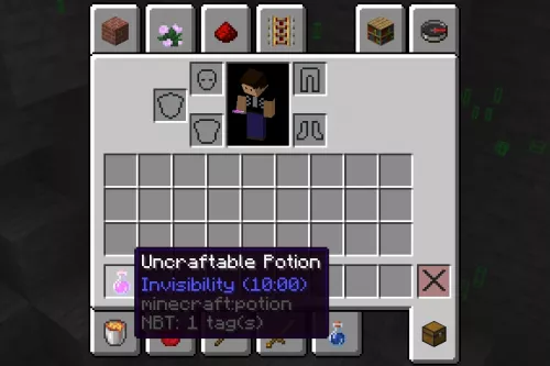 A custom invisibility potion, created with the .potion command.