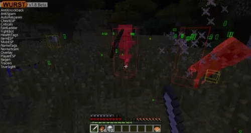 An example of using FightBot to fight against skeletons and creepers at night.