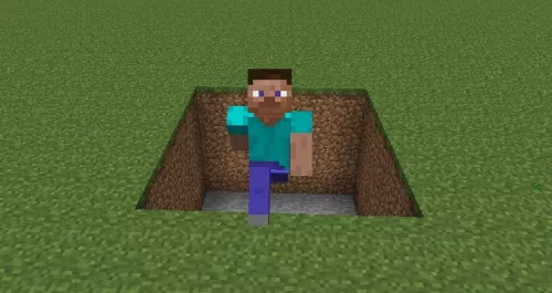 Jumping out of a hole that is 4 blocks deep.
