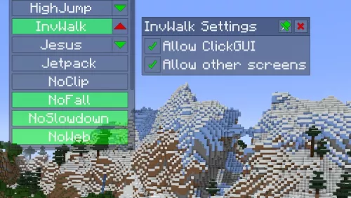 InvWalk and its settings in ClickGUI.