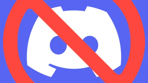 A white Discord logo with a red circle and slash through it, indicating that Discord is not allowed.